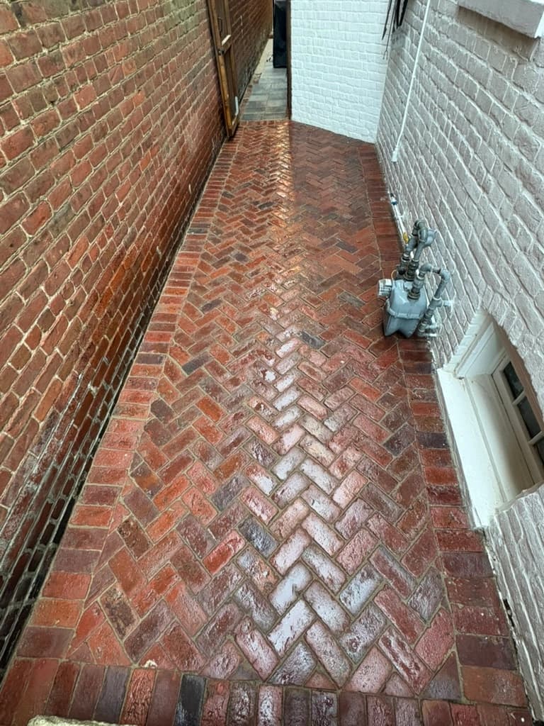 After: brick patio and paver cleaning with algae and dirt buildup in Richmond VA